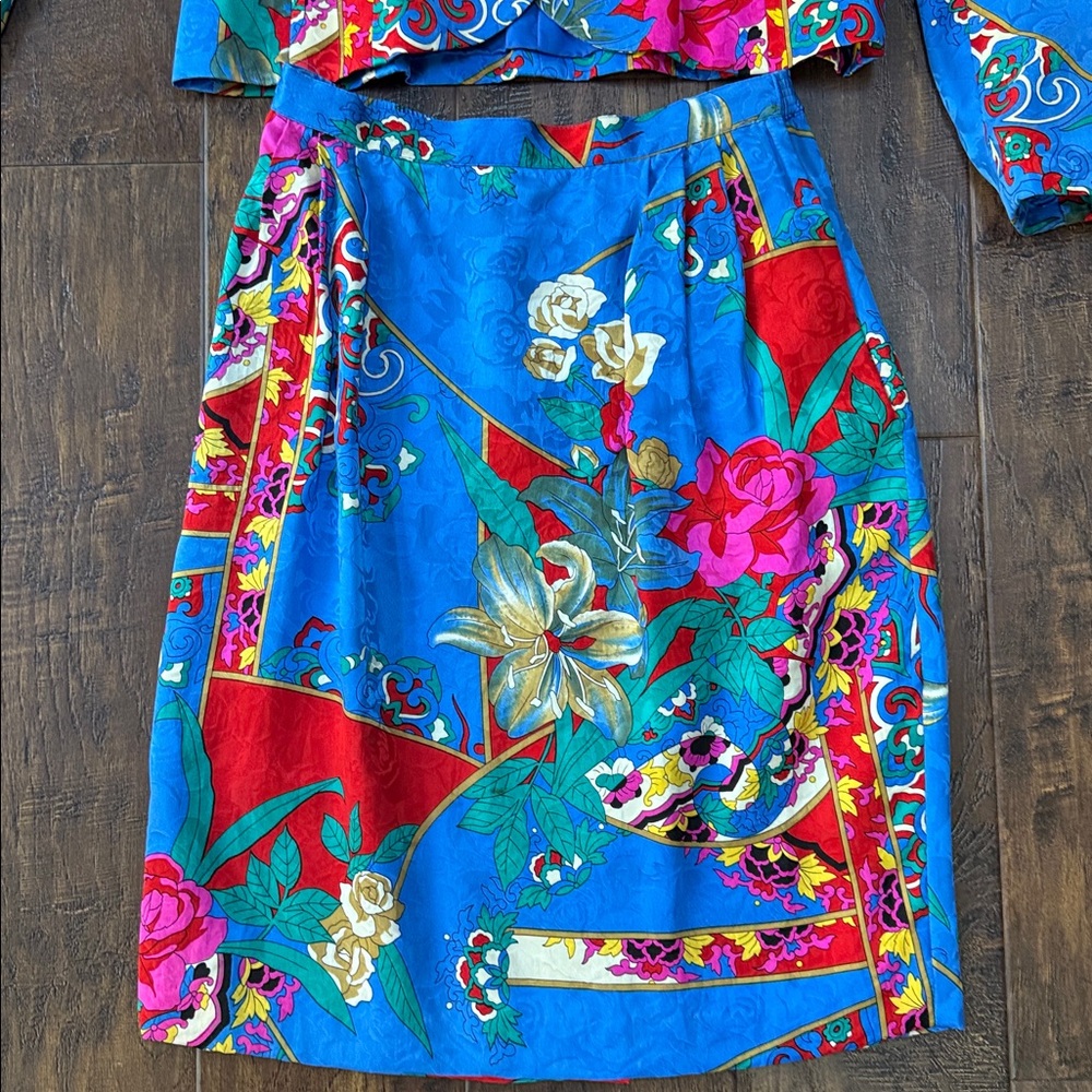 Umi Collections by Anne Crimmins 100% Silk 80s Vintage Blouse and Skirt Set - Picture 4 of 9